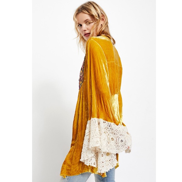 Free People Victorian Velvet Lace Boho Jacket - Picture 2 of 4